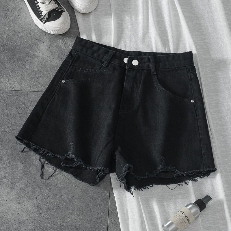 Women's High Waist Slimming Denim Shorts Summer Ripped Wide Leg Pants Loose Versatile A-Line Hot Girl Trendy Frayed Hem_mkmklike.com
