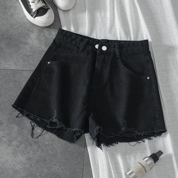 Women's High Waist Slimming Denim Shorts Summer Ripped Wide Leg Pants Loose Versatile A-Line Hot Girl Trendy Frayed Hem_mkmklike.com