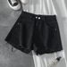Women's High Waist Slimming Denim Shorts Summer Ripped Wide Leg Pants Loose Versatile A-Line Hot Girl Trendy Frayed Hem_mkmklike.com