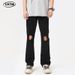 LKTM Wear # American High Street Black Perforated Jeans Men's Vibe Trendy Brand Slim Fit Versatile Show Thin Micro Pull 25B_mkmklike.com