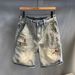 Men's Clothing Ripped Beggar Shorts Men's Straight Loose Denim Shorts Light Colored All Match Shorts Summer Thin Style_mkmklike.com