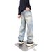2025 Autumn Winter New Light Blue Jeans Men's Trendy Brand Patchwork Wide-Leg Vintage Washed Loose Straight Pants_mkmklike.com