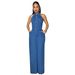 European And American Women's Denim Jumpsuit High Elastic Sexy Backless Lapel Wide Leg Pants Sleeveless 3582 Cross Border Fashion_mkmklike.com