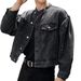 Men's Washed Denim Jacket – Slim-Fit Cropped Casual Coat With Zip Detailing (S-XXL)_mkmklike.com