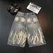 Unisex American Style Hip Hop Lightning Bolt Pattern Denim Capri Shorts Retro Washed Loose Wide Leg Cross Border Men's Clothing_mkmklike.com