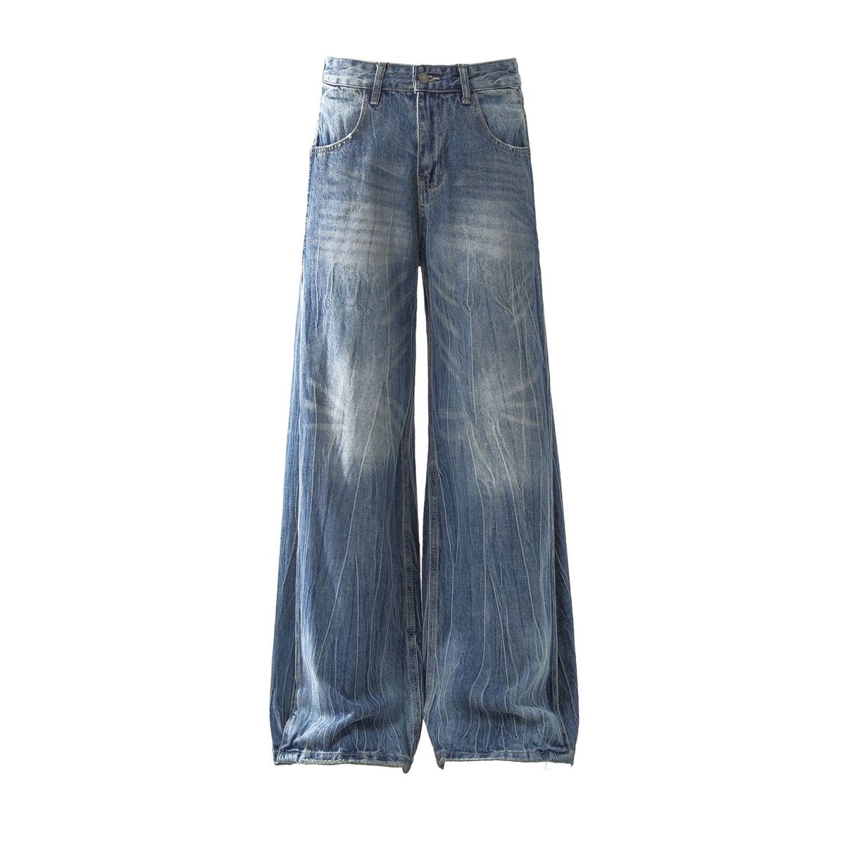 Men's Clothing New Retro Washed Sprayed Monkey Flared Jeans Men And Women Loose Straight Pants_mkmklike.com