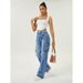Women's Cross Border Spot Design Flap Pocket Straight Leg Jeans Casual Loose Workwear Versatile Trousers_mkmklike.com