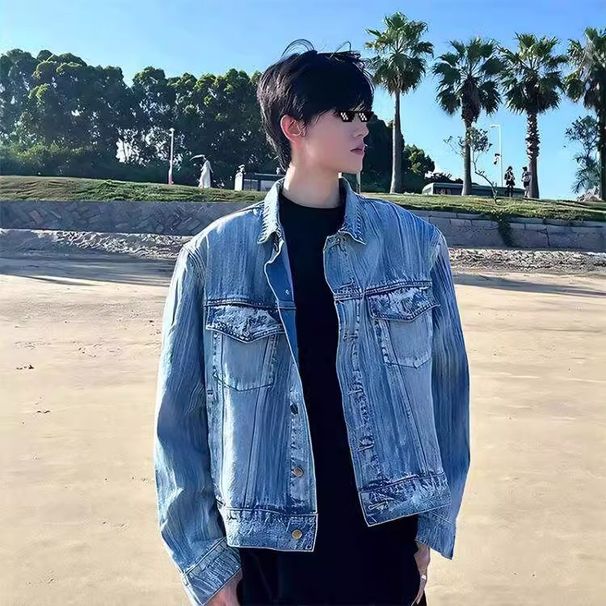 Short Shoulder Padded Denim Jacket For Men, New High Street And Cool Workwear Jacket For Men_mkmklike.com