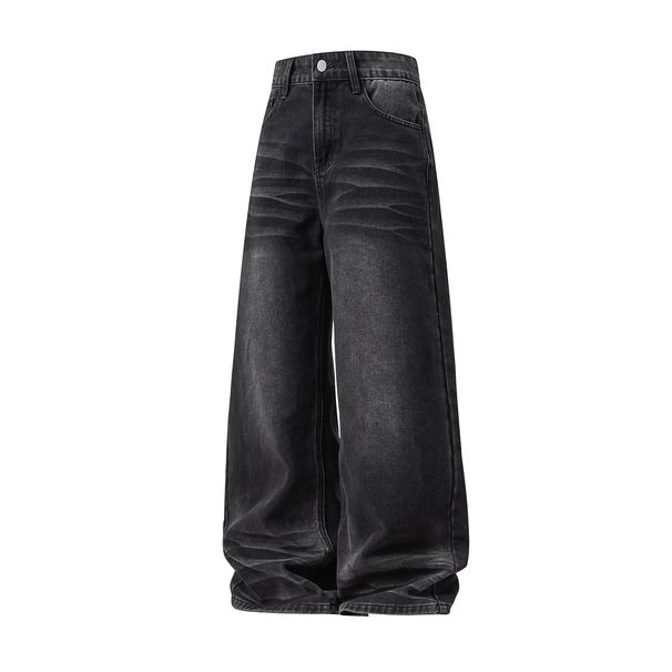 Men's Clothing 3D Whiskers Distressed Washed Denim Jeans, New Autumn Style, High Street Retro Straight Leg Pants, Trendy Loose Trousers._mkmklike.com
