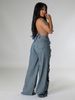 K European And American Women's Clothing; Stretch Denim Fabric; Personalized Braided Hollow-out; Loose Straight-leg Jeans_mkmklike.com