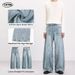 Unisex Washed Denim A-Line Baggy Jeans With Deconstructed Design Straight Leg Trousers For Men And Women_mkmklike.com