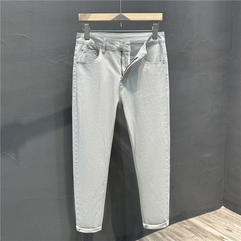Men's Clothing Light Gray Slim Fit Straight Leg Denim Jeans For Men High End Basic Style New Spring Washed Trousers_mkmklike.com