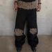 Men's Retro Leopard Print Patchwork Fake Two-Piece Jeans High Street Hip Hop Loose High Waist Wide Leg Casual Pants_mkmklike.com