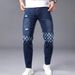 Men's Slim Fit Stretch Ripped Denim Jeans Dark Blue Distressed Skinny Midweight Polyester Mid Waist Jeans_mkmklike.com
