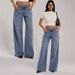 Women's Retro Low-Waisted Wide Leg Jeans Sexy Straight Leg Denim Blue Basic Versatile Washed Jeans For Casual Wear_mkmklike.com