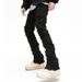 "Men's Vintage Raw Hem Slim Jeans – Distressed High-Waisted Hip Hop Denim Pants With Urban Street Style"_mkmklike.com