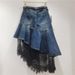 Asymmetrical Denim Midi Skirt With Lace Trim & Detachable Scarf Belt – High-Low Hem A-Line Skirt (S-XXL)_mkmklike.com
