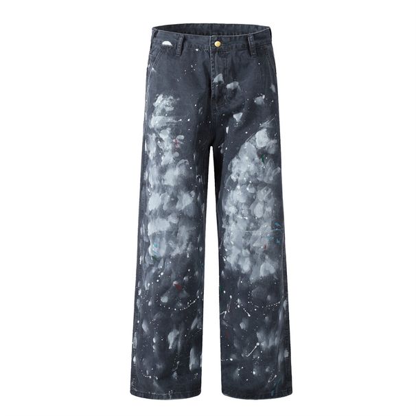 Street Style Punk Graffiti Paint Splatter Men's Loose Casual Niche Design Wide-Leg Straight Pants_mkmklike.com