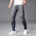 Cross-Border High-End Foreign Trade Jeans Blue Gradient Frayed Stretch Slim Fit Straight-Leg Washed Casual Men's Long_mkmklike.com