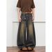 Unisex Mid-Waist Wide Leg Jeans Black Cotton Non-Stretch Distressed Washed Retro Whiskered Trousers Versatile Long Pants_mkmklike.com