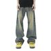 Nordmann Men' Vintage Wahed Yellow Mud-Dyed Caual Jean Autumn Winter American High Street Vibe Ditreed Looe Straight_mkmklike.com
