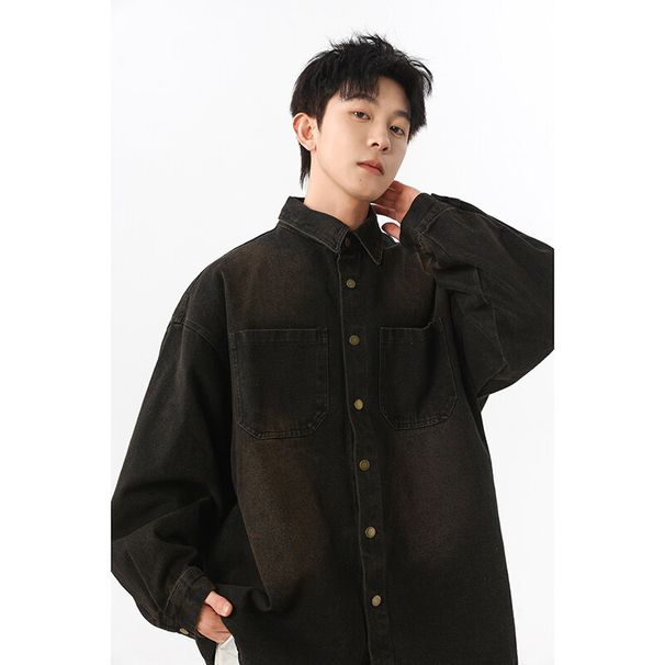 Denim Loose Plus Size 2025 Spring And Autumn American Workwear Shirt Casual Jacket Men_mkmklike.com
