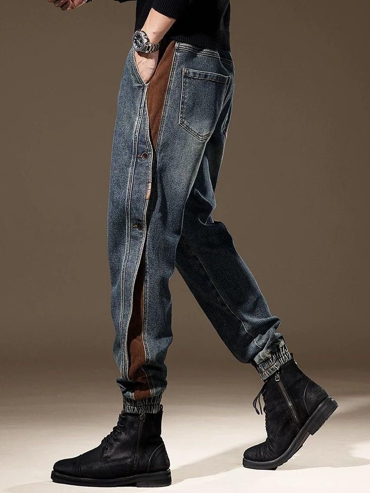 Men's Clothing Heavy Weight Design Stitching Overalls Trendy Loose Casual Leggings Pants_mkmklike.com