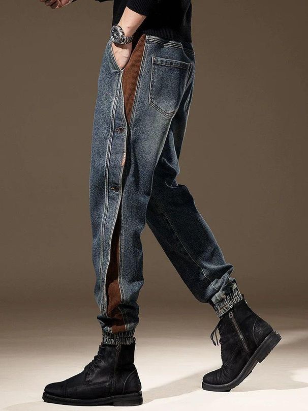Men's Clothing Heavy Weight Design Stitching Overalls Trendy Loose Casual Leggings Pants_mkmklike.com