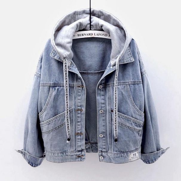 Women's Oversized Denim Jacket With Hood - Stylish Long Sleeve Casual Coat (Classic Blue) | S/M/L/Xl/2xl/3xl_mkmklike.com
