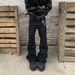 Men's 3D Whiskered Ruffled Flared Jeans Black Washed Distressed Bootcut Pants American Style_mkmklike.com