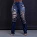 "Tassel-Trim Straight Leg Jeans - Elastic Waist Winter Denim Pants For Women (Blue/Dark Blue, S-XXL)"_mkmklike.com