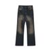 Washed Inkjet Denim Straight-Leg Men's Design Sense Split Stitching Topstitch Loose Wide-Leg Casual Pants Trendy_mkmklike.com
