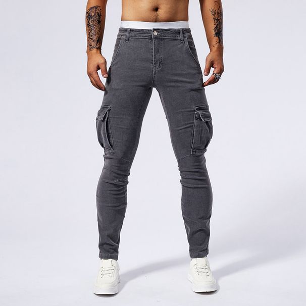 In Stock European And American Casual Cargo Side Multi-Pocket Slim Fit Jeans Men's New Style_mkmklike.com
