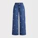 Women's Clothing Y2K High-Waisted Distressed Jeans For Women - Vintage Washed Denim Pants With Bow Detail, Wide Leg, Streetwear Fashion_mkmklike.com