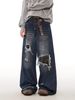 Men's Clothing Wasteland Style Dirty Dyed Hole Jeans Men's Summer High Street Vibe Flared Straight Casual Loose Pants_mkmklike.com