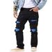 Plus Size Men's Jeans Trendy High Street Ripped Patches Slim Fit Straight Leg Long Pants_mkmklike.com