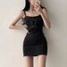 ELLE Korean Chic Summer New Versatile Sexy Waist-Slimming Tie Strap Denim Short Bodycon Dress For Women_mkmklike.com