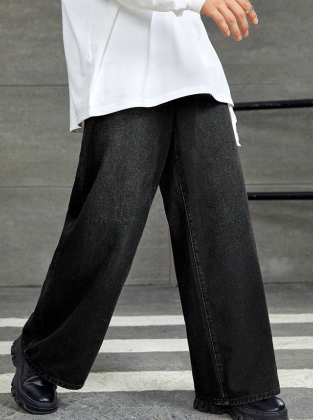 Men's Loose Fit Washed Denim Pants – High Street Straight Leg Jeans With Vintage Whiskering, Comfortable Baggy Trousers_mkmklike.com