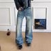 Men's Selvedge Blue Washed Whiskered Jeans Loose Straight Leg American Retro Style Casual Slimming Wide Leg Trousers_mkmklike.com