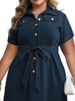 K Plus-size Women's Short-sleeved, V-neck, Front-open Dress_mkmklike.com