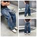 Unisex Baggy Jeans In Frost Blue Wash – Oversized Straight-Leg Vintage Denim Pants With Distressed Detailing_mkmklike.com