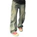 Men's Retro Style Straight Leg Loose Fit Scimitar Wide Leg Jeans Washed Distressed Finish American High Street Trendy Cool_mkmklike.com
