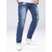 Men's Jeans Stretch Street Style Trendy Men's Pants Blue Fashionable Casual Handmade Worn-out Hole Denim Pants Washed Slim Fit Small Leg Pants_mkmklike.com