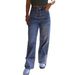 Women's Clothing High-Waisted Wide-Leg Jeans For Women Casual Loose Fit Washed Retro Style With Rolled-Up Frayed Hem_mkmklike.com