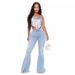 Women's Clothing New Autumn Versatile Casual Wide Leg Knee Ripped Denim Flared Trousers, Flared Trousers_mkmklike.com