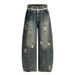 2025 New American Style Ripped Washed Pearl Waist Chain Jeans For Women Loose Wide-Leg Floor-Length Pants_mkmklike.com