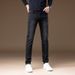 Autumn Winter Fleece Lined Thickened Premium Black Gray Simple Denim Slim Fit Stretch Versatile Light Luxury Small_mkmklike.com