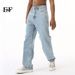 EF JEANS | 2024 New Product, Hong Kong Style Straight Tube, Simple Classic Basic Versatile Washed Light-colored Jeans Tide_mkmklike.com