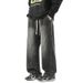 Relaxed Fit Straight Leg Men's Jeans - Classic Vintage Washed Denim Trousers For Casual Wear Breathable Cotton-Blend Fabric_mkmklike.com