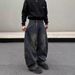 Men's Clothing Unisex Retro Washed Deconstructed Curved Blade Jeans Loose Straight Leg Casual Wide Leg Baggy Floor Length Pants_mkmklike.com